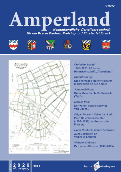 Titelbild Cover Zeitschrift Amperland Heft 1 2026 60. Jahrgang mit Bild von Bebauungsplan des Architekten Franz Deininger im Auftrag Troll für ganz Gröbenzell vom Februar 1915 zu Seite 20 im aktuellen Heft